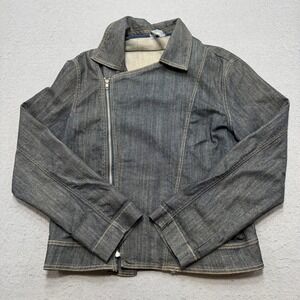Denim Moto Jacket Women's XL Blue Dark Wash Asymmetrical Zip Bikercore